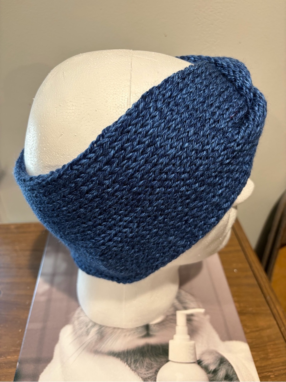 Handmade Knit Twist Front Ear Warmer Headband | Choose Blue or Burgundy - Picture 5 of 6